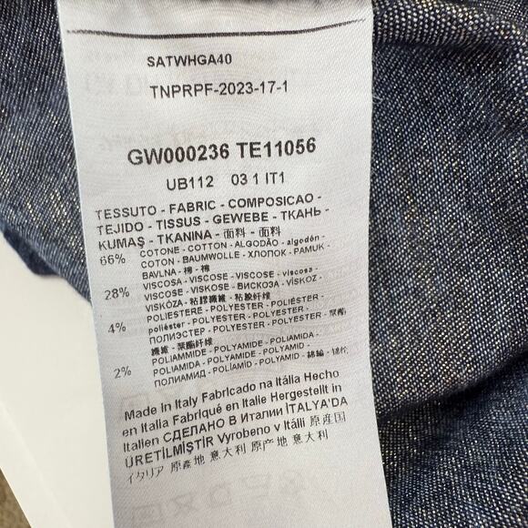 Giorgio Armani Denim Chambray Shirt Floral Lurex Blue/Gold IT 46 (US 10) - Picture 10 of 14